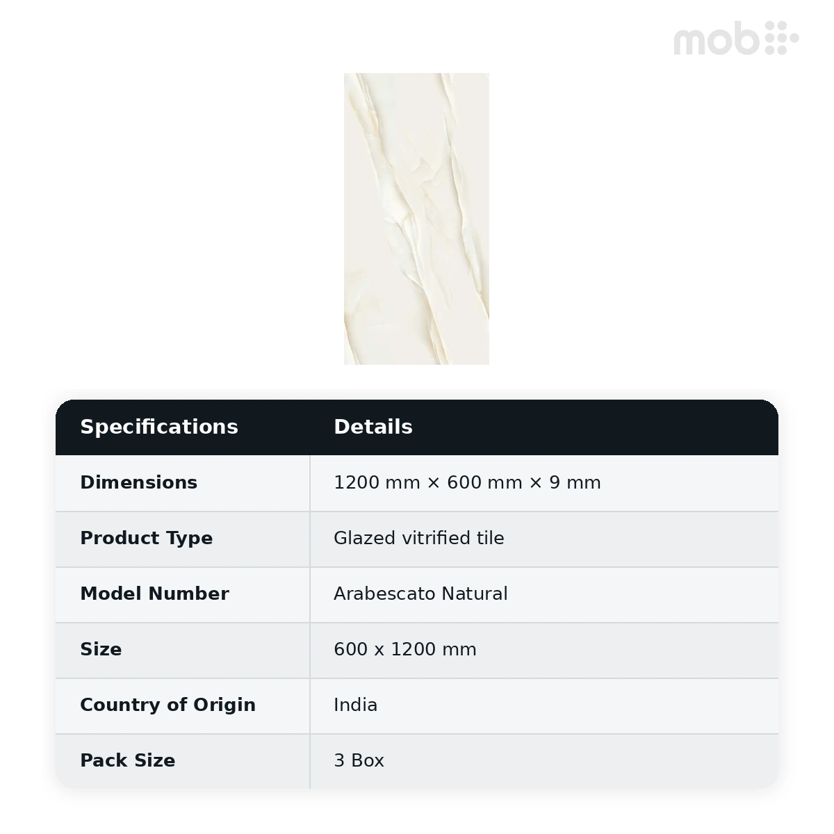 Morbi Tiles (Pengvin) Endless Glossy Arabescato Natural 600 x 1200 mm (2x4 Feet) Glossy Finish 9 mm Thickness, (3 Tiles/Box and 23.25 Sqft/Box) - image 2