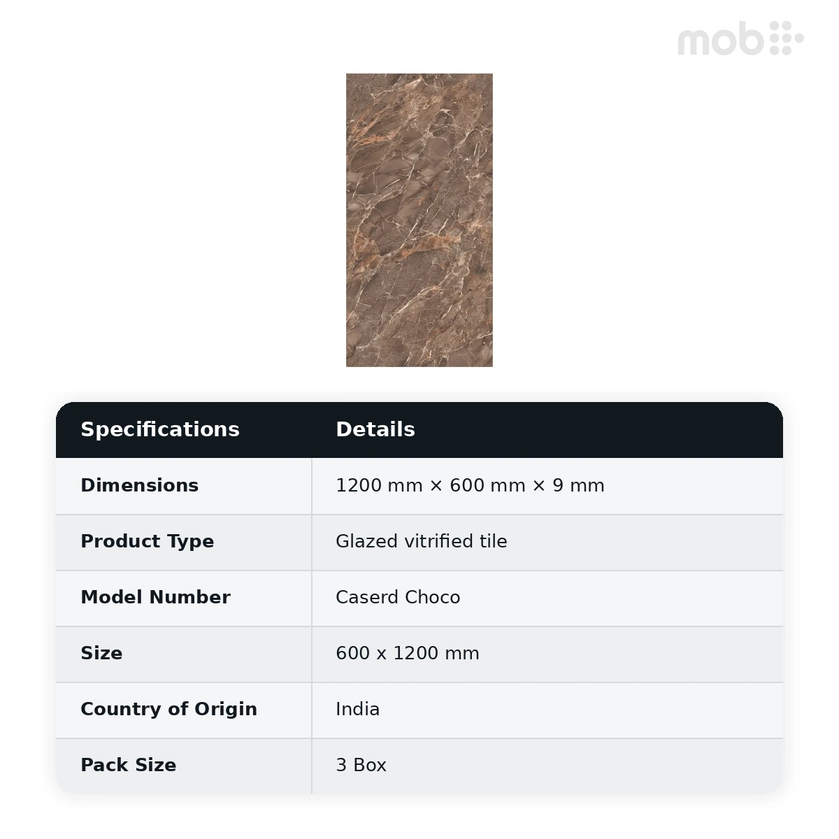 Morbi Tiles (Pengvin) Endless Glossy Caserd Choco 600 x 1200 mm (2x4 Feet) Glossy Finish 9 mm Thickness, (3 Tiles/Box and 23.25 Sqft/Box) - image 2