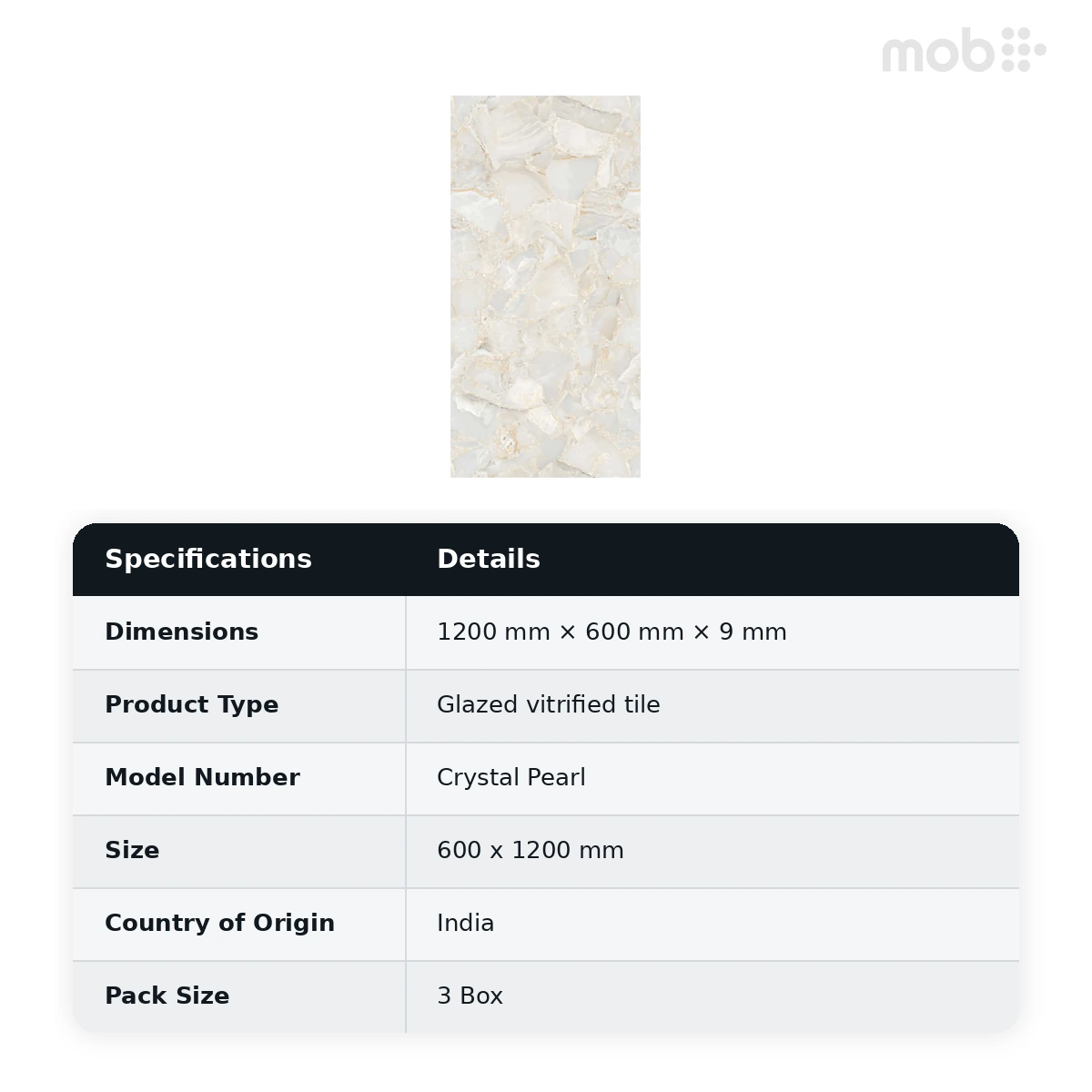 Morbi Tiles (Pengvin) Endless Glossy Crystal Pearl 600 x 1200 mm (2x4 Feet) Glossy Finish 9 mm Thickness, (3 Tiles/Box and 23.25 Sqft/Box) - image 2