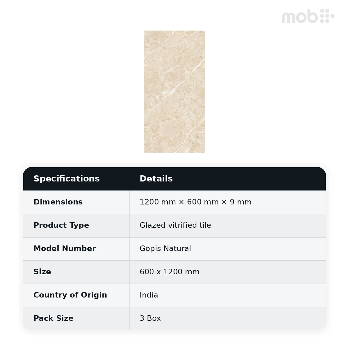 Morbi Tiles (Pengvin) Endless Glossy Gopis Natural 600 x 1200 mm (2x4 Feet) Glossy Finish 9 mm Thickness, (3 Tiles/Box and 23.25 Sqft/Box) - image 2