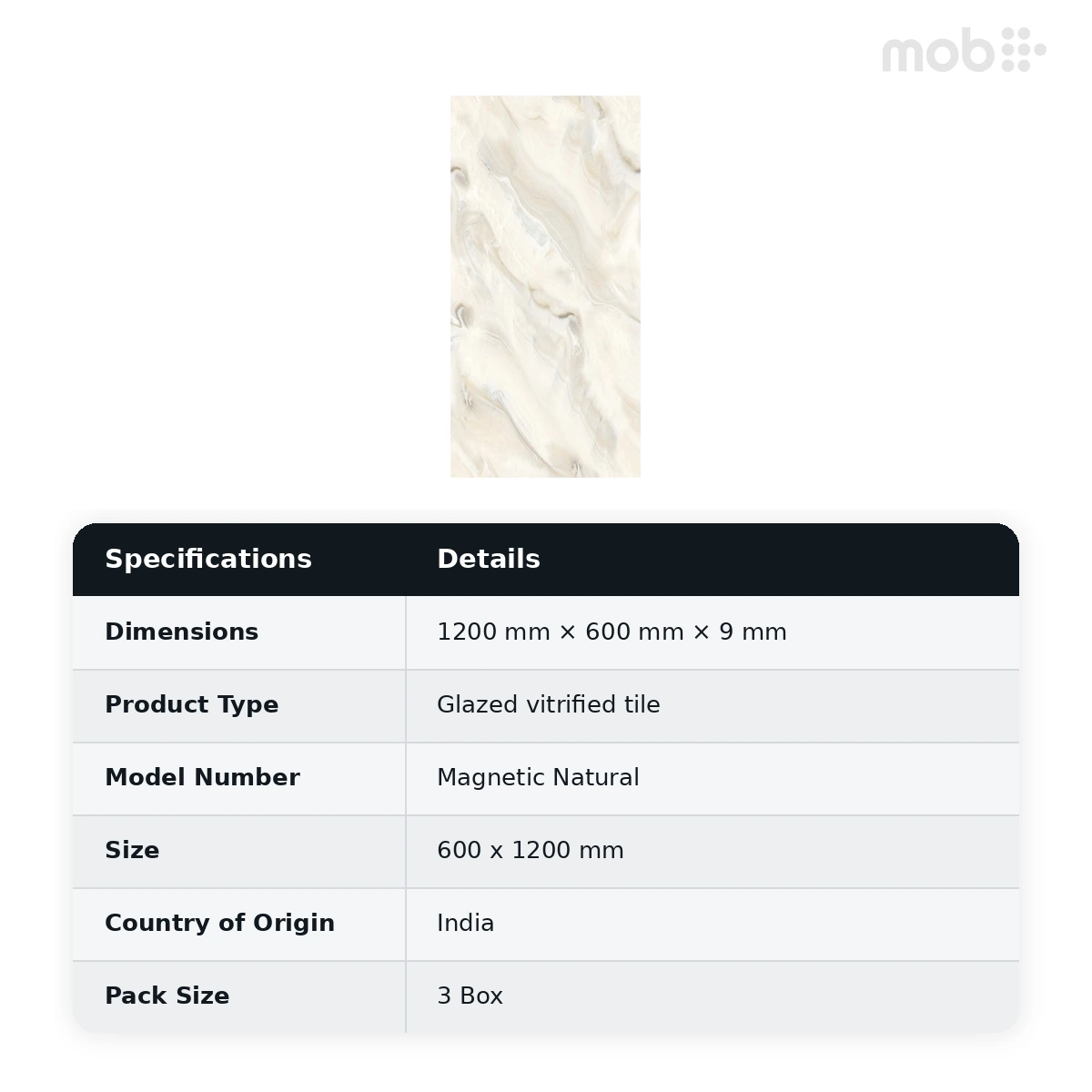 Morbi Tiles (Pengvin) Endless Glossy Magnetic Natural 600 x 1200 mm (2x4 Feet) Glossy Finish 9 mm Thickness, (3 Tiles/Box and 23.25 Sqft/Box) - image 2