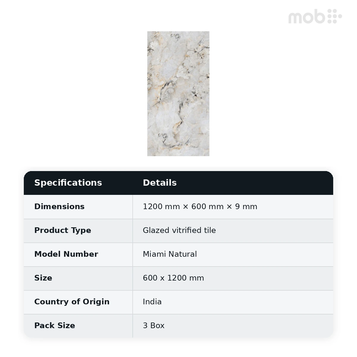 Morbi Tiles (Pengvin) Endless Glossy Miami Natural 600 x 1200 mm (2x4 Feet) Glossy Finish 9 mm Thickness, (3 Tiles/Box and 23.25 Sqft/Box) - image 2