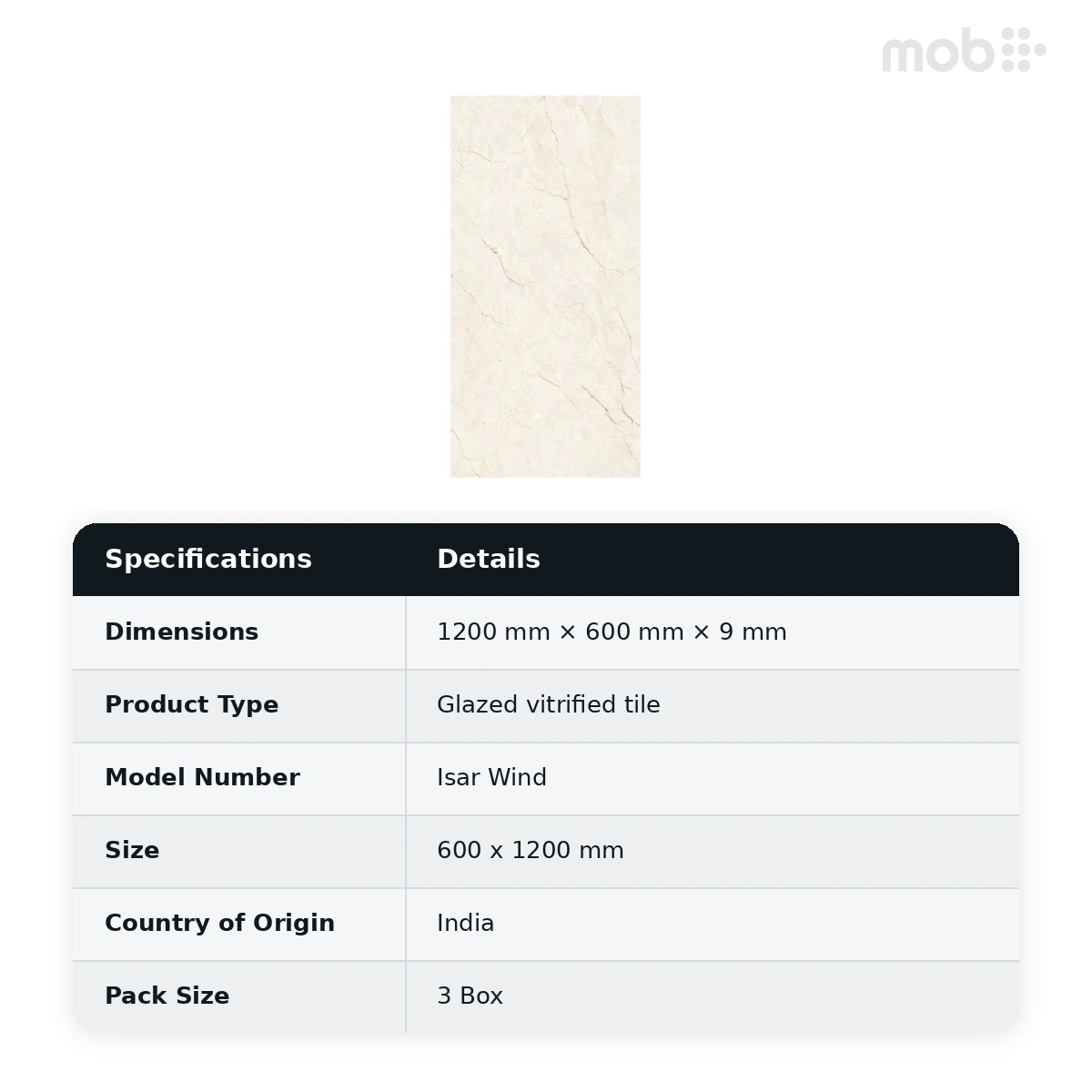 Morbi Tiles (Pengvin) Glossy Series Isar Wind 600 x 1200 mm (2x4 Feet) Glossy Finish 9 mm Thickness, (3 Tiles/Box and 23.25 Sqft/Box) - image 2