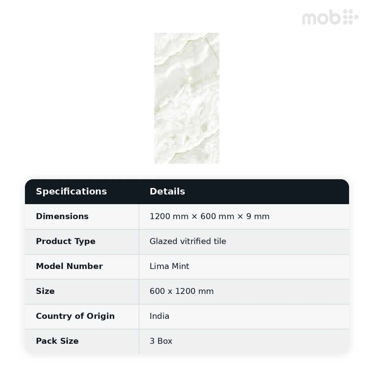 Morbi Tiles (Pengvin) Glossy Series Lima Mint 600 x 1200 mm (2x4 Feet) Glossy Finish 9 mm Thickness, (3 Tiles/Box and 23.25 Sqft/Box) - image 2