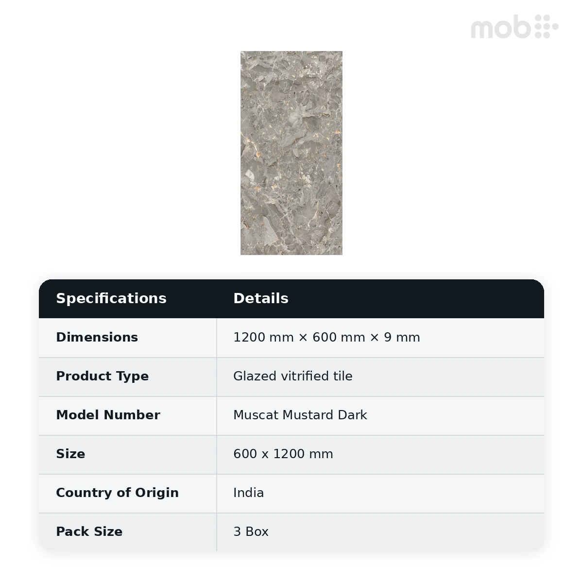 Morbi Tiles (Pengvin) Glossy Series Muscat Mustard Dark 600 x 1200 mm (2x4 Feet) Glossy Finish 9 mm Thickness, (3 Tiles/Box and 23.25 Sqft/Box) - image 2