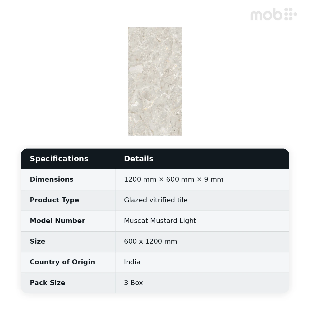 Morbi Tiles (Pengvin) Glossy Series Muscat Mustard Light 600 x 1200 mm (2x4 Feet) Glossy Finish 9 mm Thickness, (3 Tiles/Box and 23.25 Sqft/Box) - image 2
