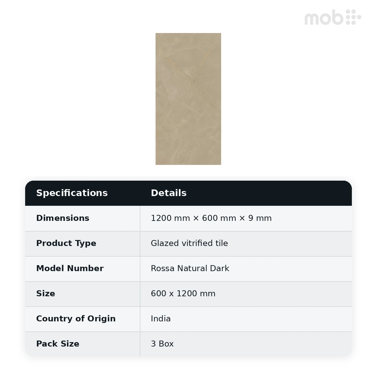 Morbi Tiles (Pengvin) Glossy Series Rossa Natural Dark 600 x 1200 mm (2x4 Feet) Glossy Finish 9 mm Thickness, (3 Tiles/Box and 23.25 Sqft/Box) - image 2