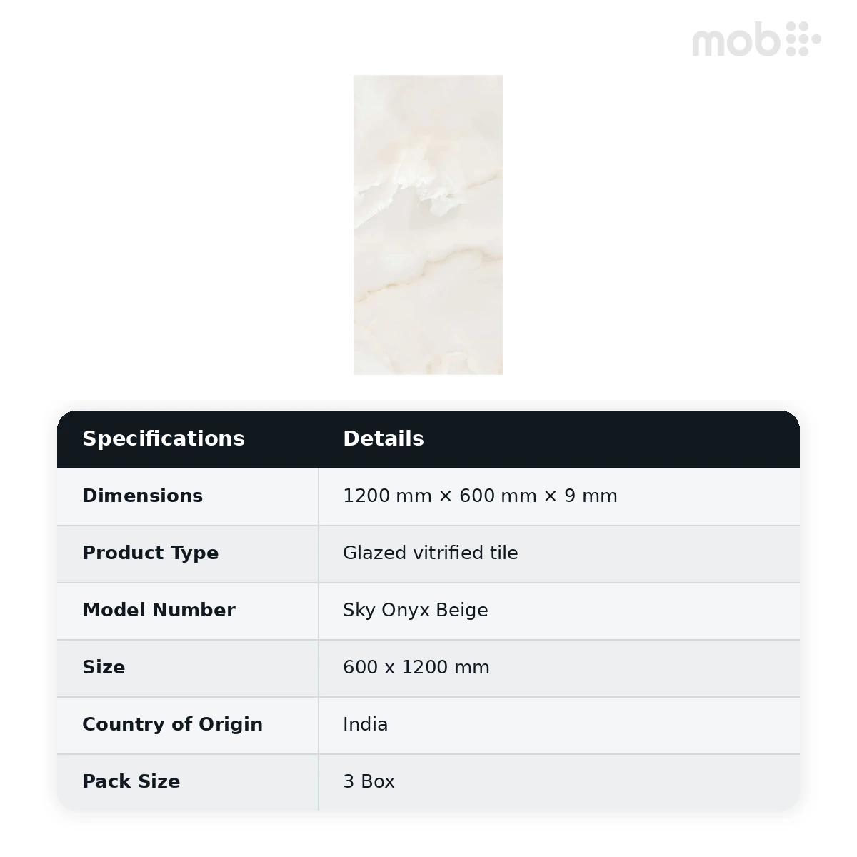 Morbi Tiles (Pengvin) Glossy Series Sky Onyx Beige 600 x 1200 mm (2x4 Feet) Glossy Finish 9 mm Thickness, (3 Tiles/Box and 23.25 Sqft/Box) - image 2