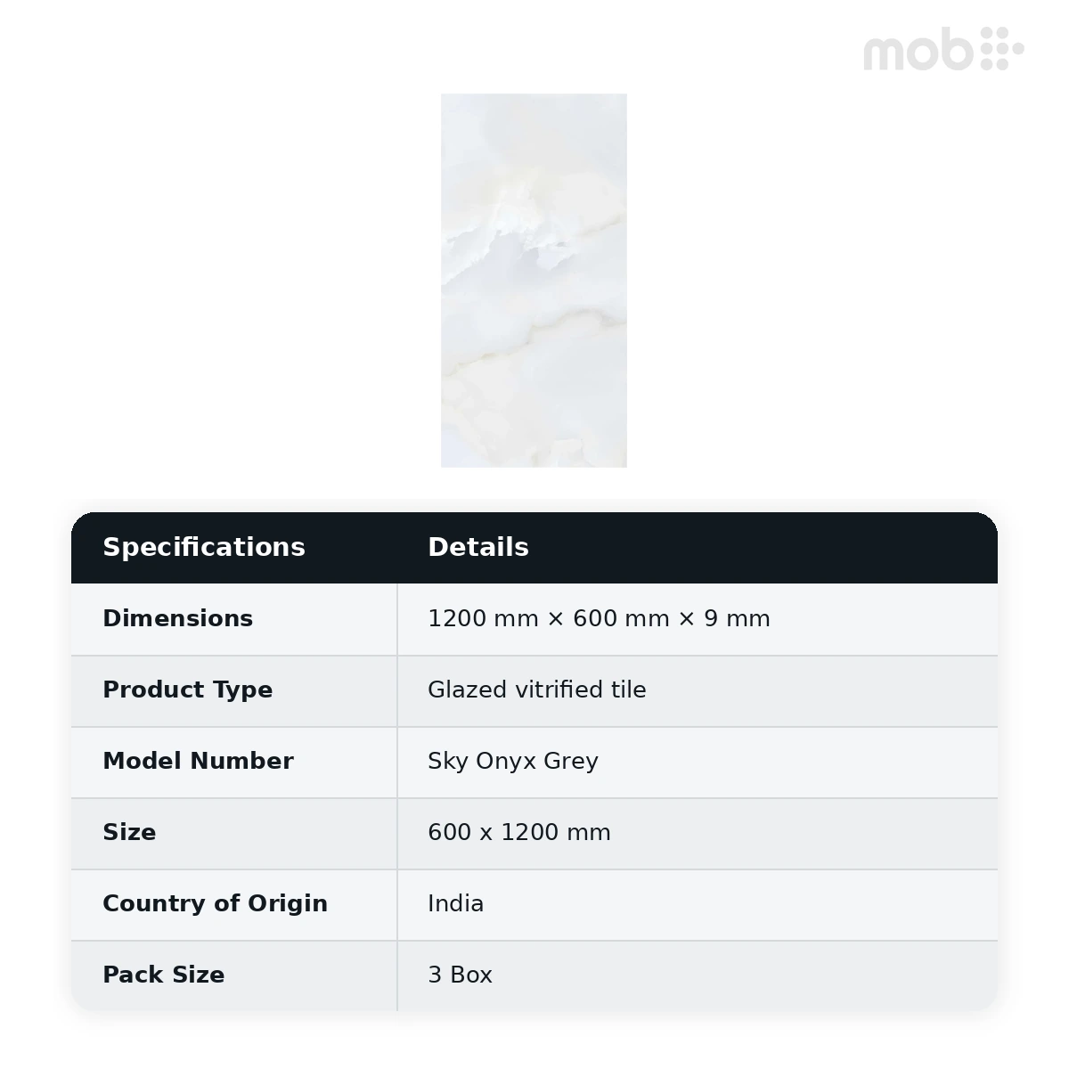Morbi Tiles (Pengvin) Glossy Series Sky Onyx Grey 600 x 1200 mm (2x4 Feet) Glossy Finish 9 mm Thickness, (3 Tiles/Box and 23.25 Sqft/Box) - image 2
