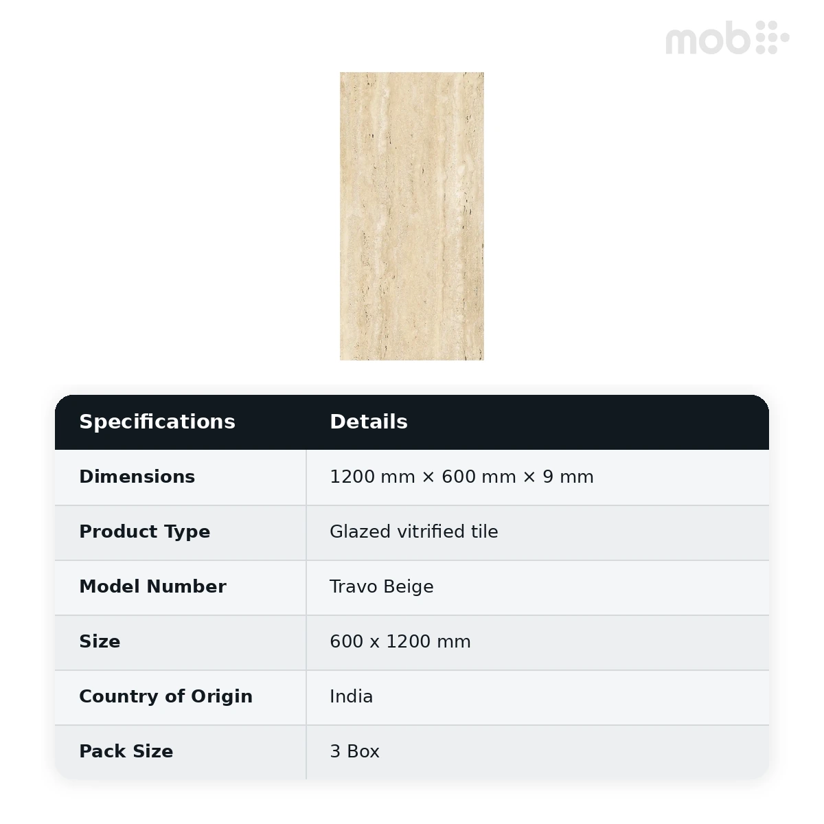 Morbi Tiles (Pengvin) Glossy Series Travo Beige 600 x 1200 mm (2x4 Feet) Glossy Finish 9 mm Thickness, (3 Tiles/Box and 23.25 Sqft/Box) - image 2