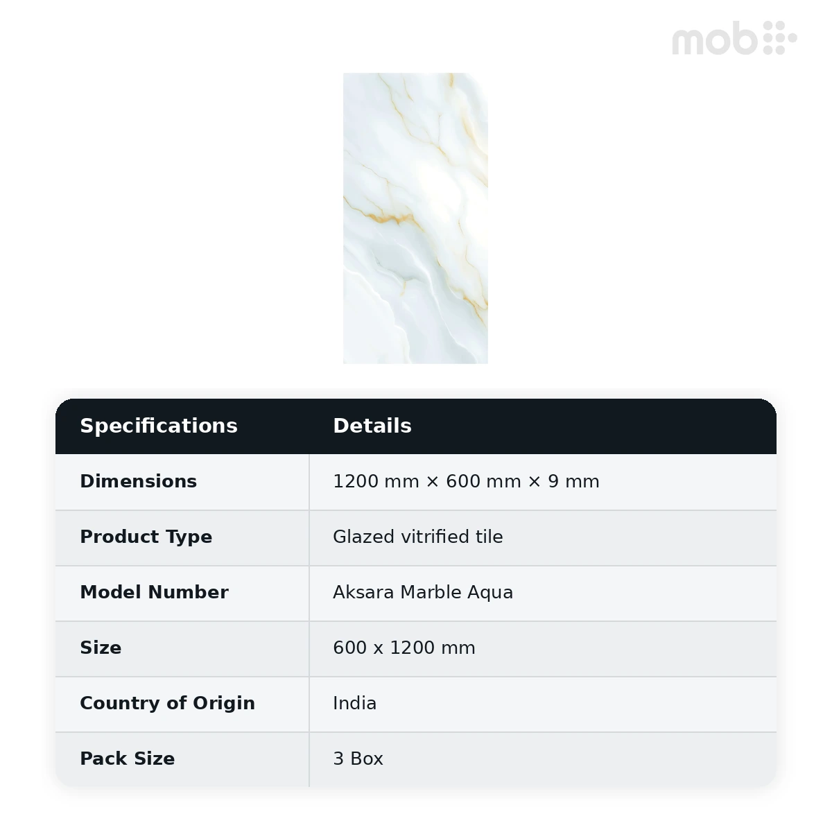 Morbi Tiles (Pengvin) Golden Aksara Marble Aqua 600 x 1200 mm (2x4 Feet) Glossy Finish 9 mm Thickness, (3 Tiles/Box and 23.25 Sqft/Box) - image 2
