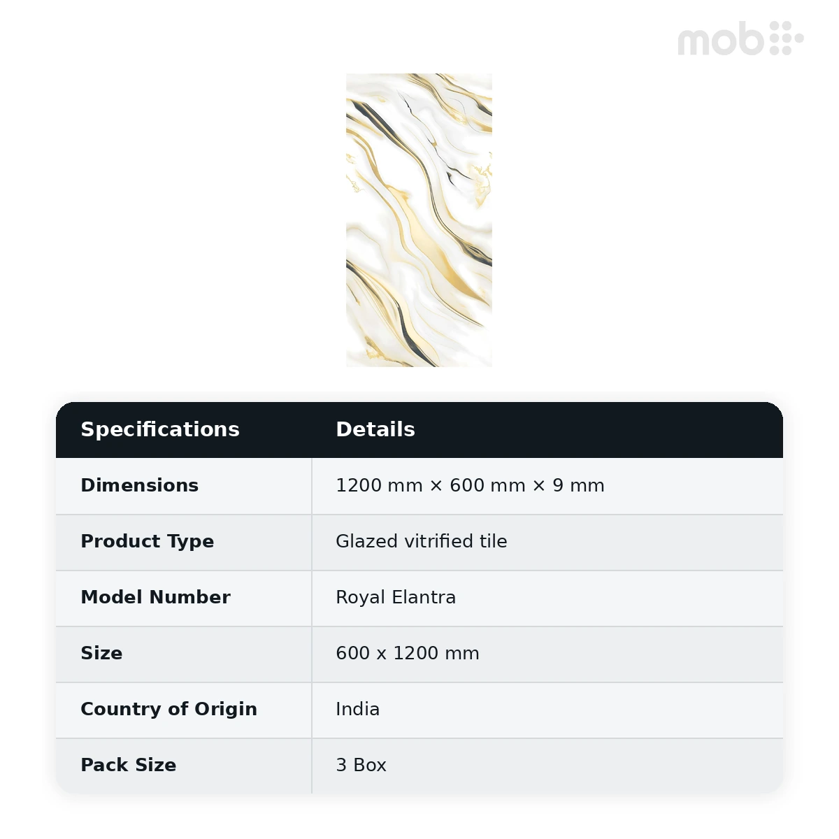 Morbi Tiles (Pengvin) Golden Endless Royal Elantra 600 x 1200 mm (2x4 Feet) Glossy Finish 9 mm Thickness, (3 Tiles/Box and 23.25 Sqft/Box) - image 2