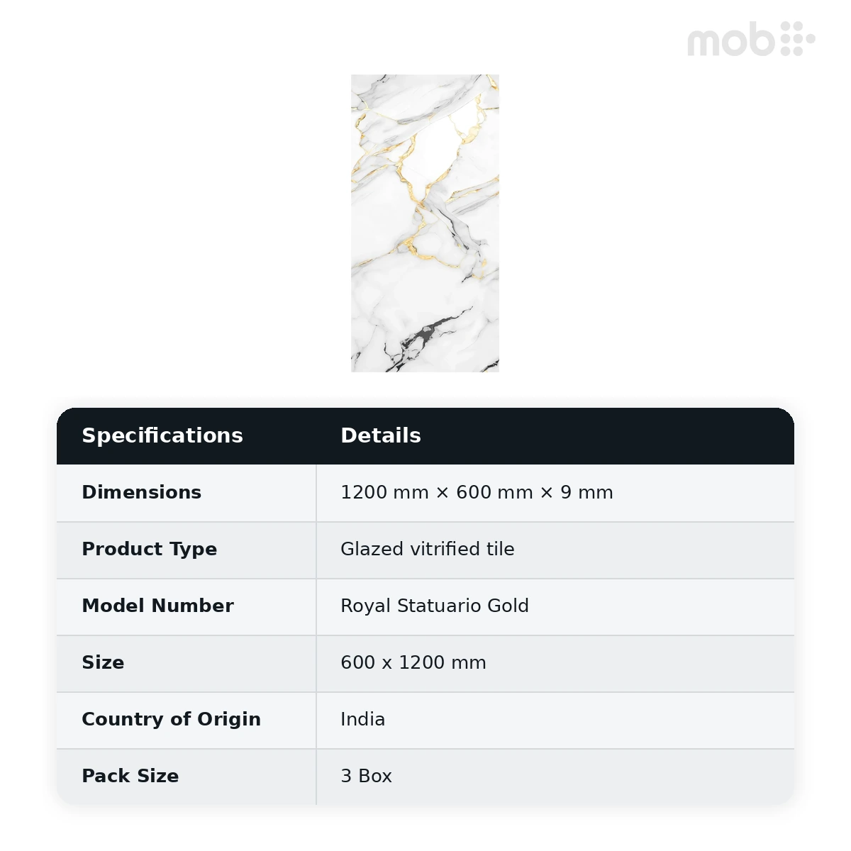 Morbi Tiles (Pengvin) Golden Endless Royal Statuario Gold 600 x 1200 mm (2x4 Feet) Glossy Finish 9 mm Thickness, (3 Tiles/Box and 23.25 Sqft/Box) - image 2