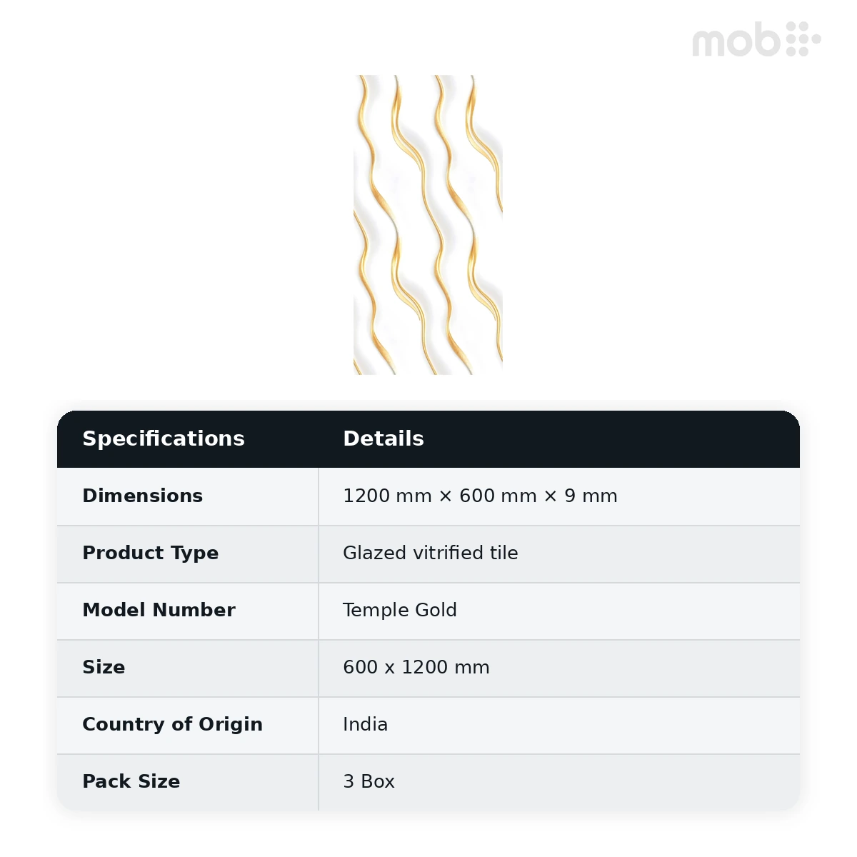 Morbi Tiles (Pengvin) Golden Endless Temple Gold 600 x 1200 mm (2x4 Feet) Glossy Finish 9 mm Thickness, (3 Tiles/Box and 23.25 Sqft/Box) - image 2