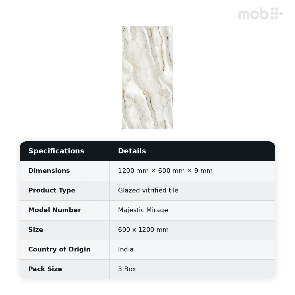 Morbi Tiles (Pengvin) Golden Majestic Mirage 600 x 1200 mm (2x4 Feet) Glossy Finish 9 mm Thickness, (3 Tiles/Box and 23.25 Sqft/Box) - image 2