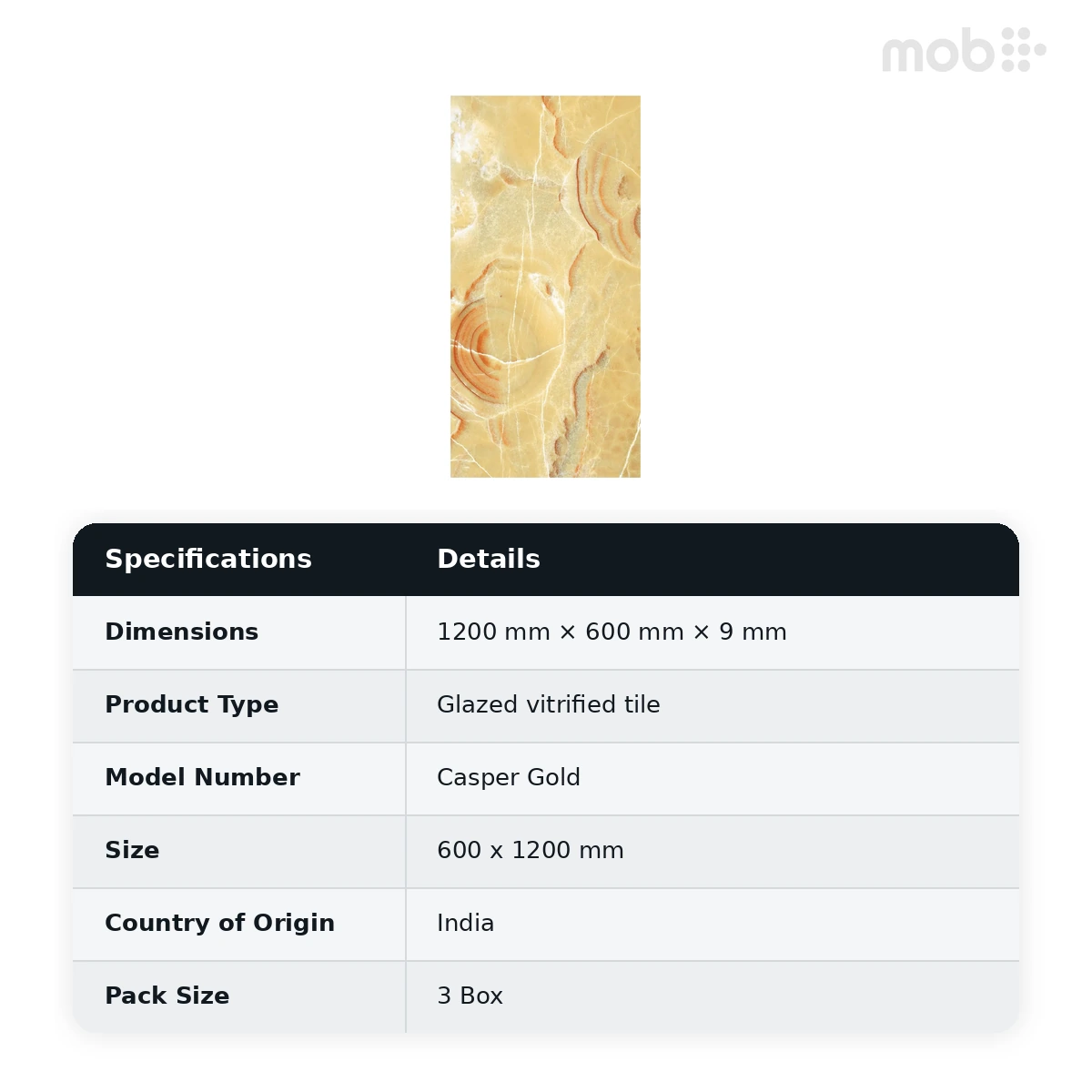 Morbi Tiles (Pengvin) Inky Casper Gold 600 x 1200 mm (2x4 Feet) Glossy Finish 9 mm Thickness, (3 Tiles/Box and 23.25 Sqft/Box) - image 2