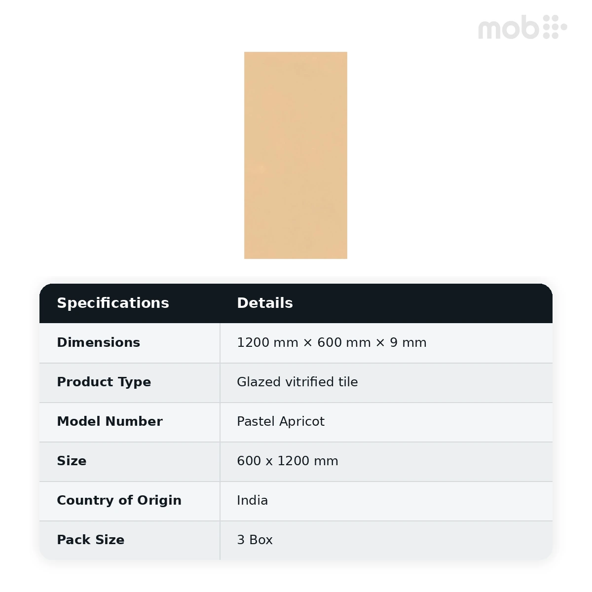 Morbi Tiles (Pengvin) Pastel Glossy Pastel Apricot 600 x 1200 mm (2x4 Feet) Glossy Finish 9 mm Thickness, (3 Tiles/Box and 23.25 Sqft/Box) - image 2