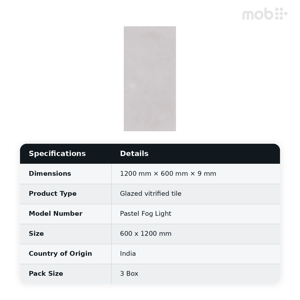 Morbi Tiles (Pengvin) Pastel Glossy Pastel Fog Light 600 x 1200 mm (2x4 Feet) Glossy Finish 9 mm Thickness, (3 Tiles/Box and 23.25 Sqft/Box) - image 2