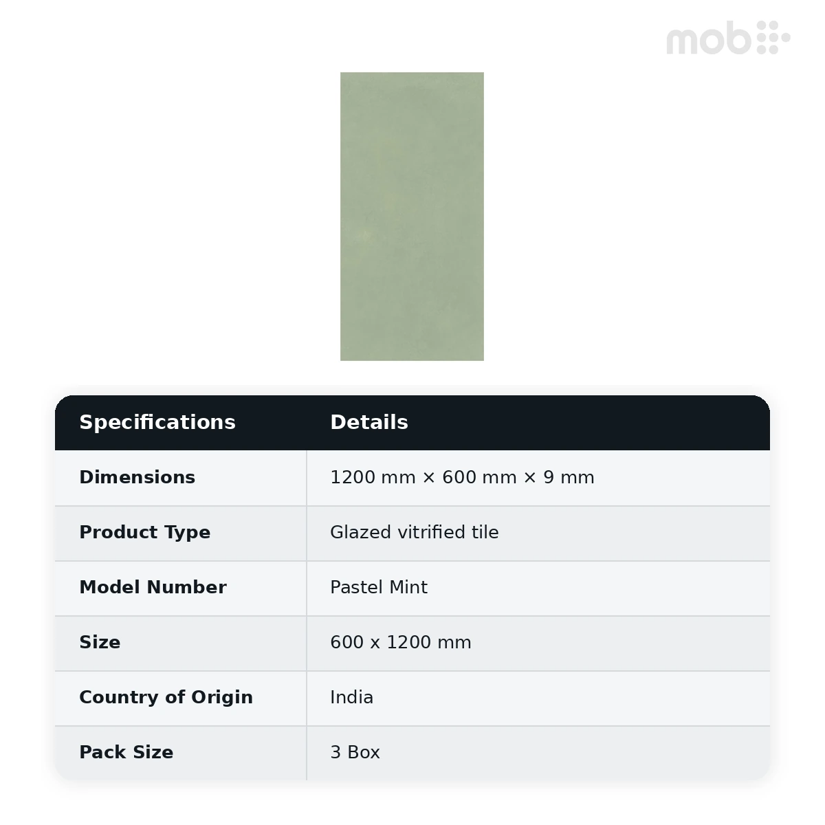 Morbi Tiles (Pengvin) Pastel Glossy Pastel Mint 600 x 1200 mm (2x4 Feet) Glossy Finish 9 mm Thickness, (3 Tiles/Box and 23.25 Sqft/Box) - image 2