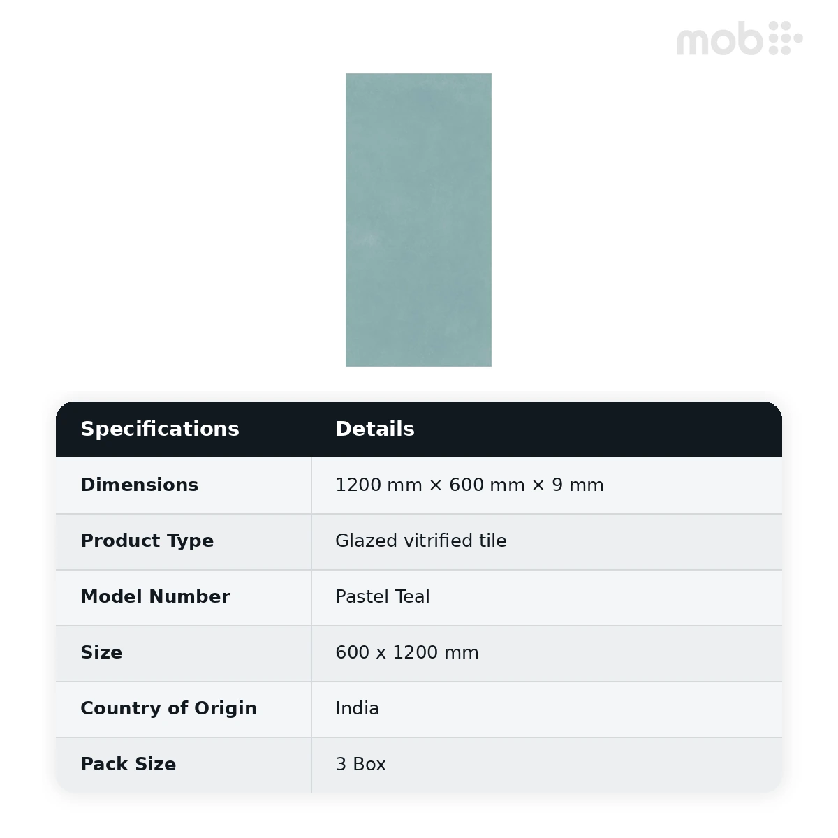 Morbi Tiles (Pengvin) Pastel Glossy Pastel Teal 600 x 1200 mm (2x4 Feet) Glossy Finish 9 mm Thickness, (3 Tiles/Box and 23.25 Sqft/Box) - image 2
