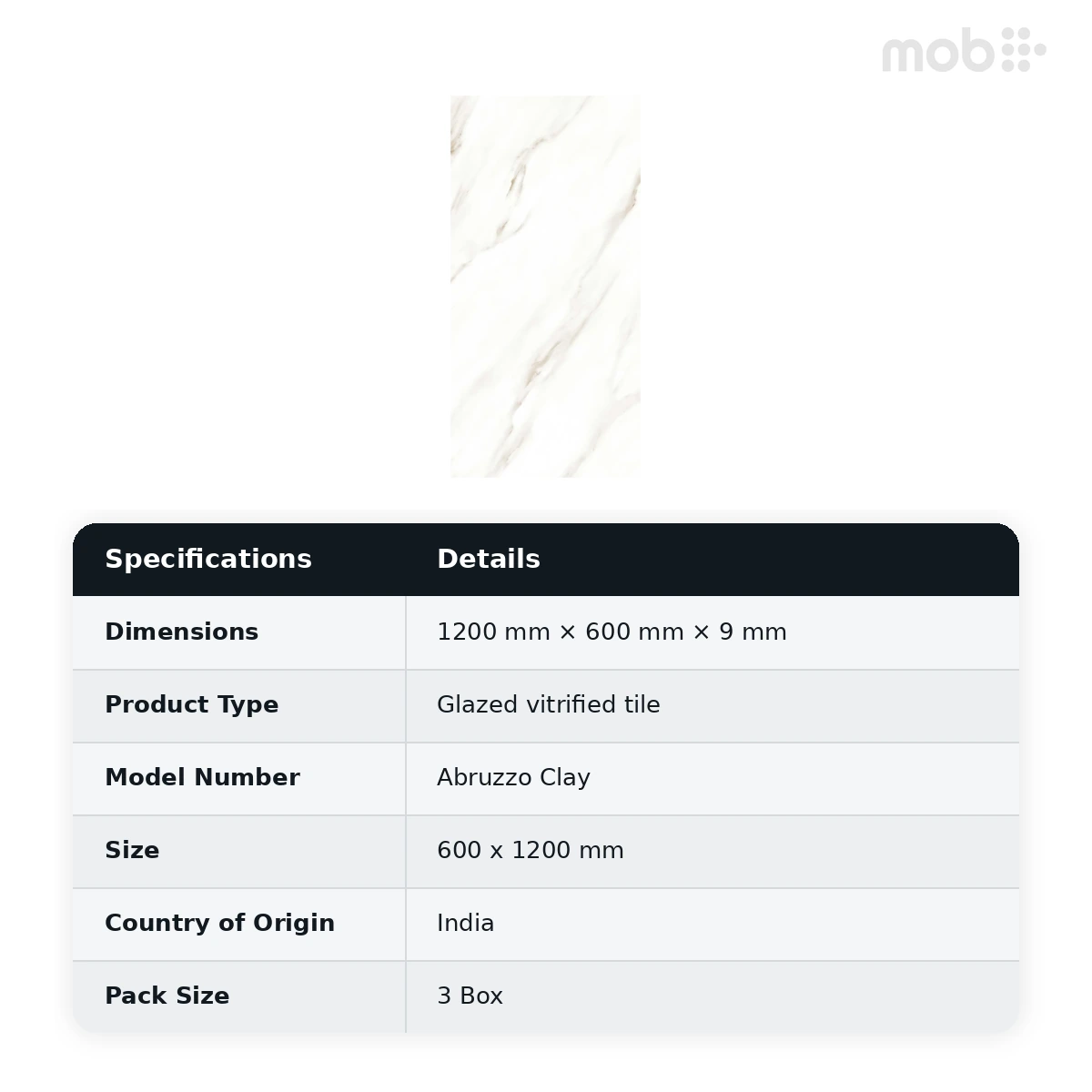 Morbi Tiles (Pengvin) Statuario Abruzzo Clay 600 x 1200 mm (2x4 Feet) Glossy Finish 9 mm Thickness, (3 Tiles/Box and 23.25 Sqft/Box) - image 2