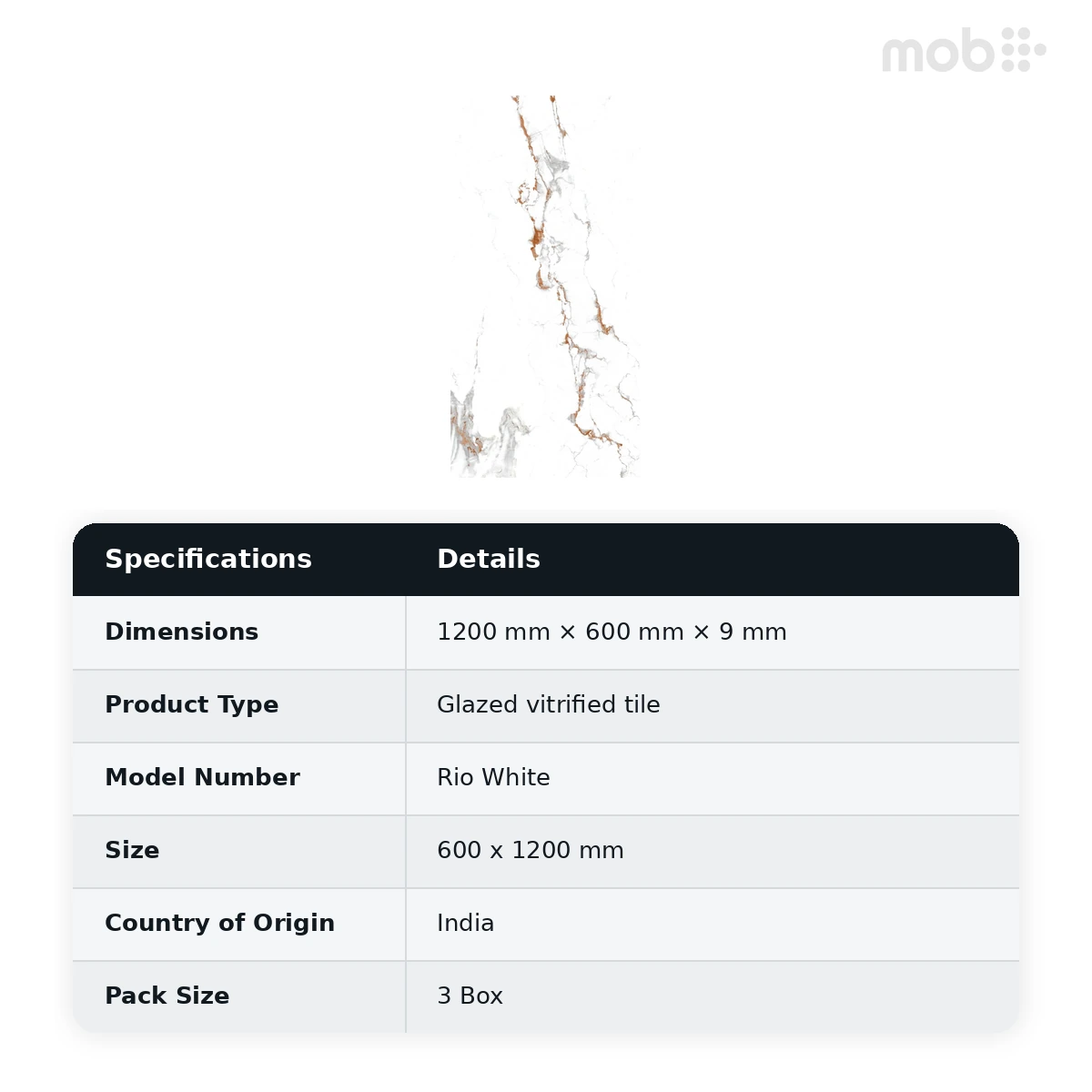 Morbi Tiles (Pengvin) Statuario Rio White 600 x 1200 mm (2x4 Feet) Glossy Finish 9 mm Thickness, (3 Tiles/Box and 23.25 Sqft/Box) - image 2