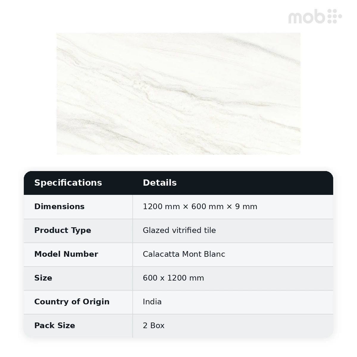 Morbi Tiles (Sparten) Sparten Calacatta Mont Blanc 600 x 1200 mm (2x4 Feet) Velvet Matt Finish 9 mm Thickness, (2 Tiles/Box and 15.5 Sqft/Box) - image 6