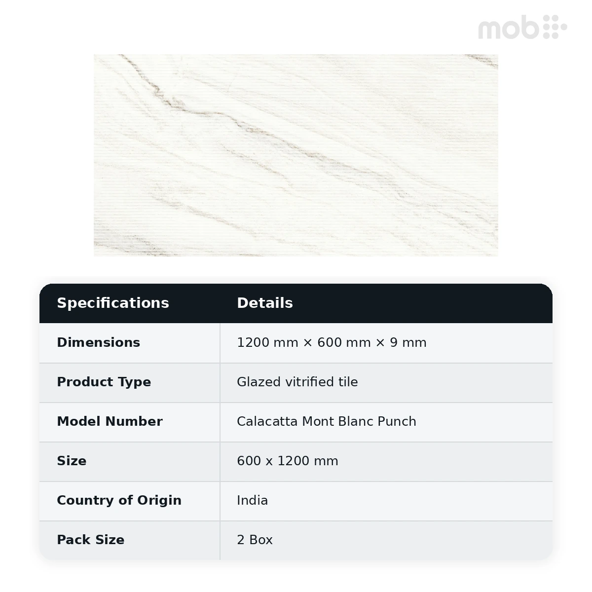 Morbi Tiles (Sparten) Sparten Calacatta Mont Blanc Punch 600 x 1200 mm (2x4 Feet) Velvet Matt Finish 9 mm Thickness, (2 Tiles/Box and 15.5 Sqft/Box) - image 6
