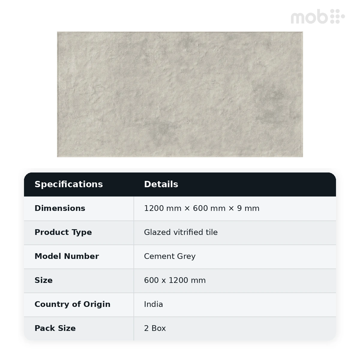 Morbi Tiles (Sparten) Sparten Cement Grey 600 x 1200 mm (2x4 Feet) Matt Finish 9 mm Thickness, (2 Tiles/Box and 15.5 Sqft/Box) - image 6