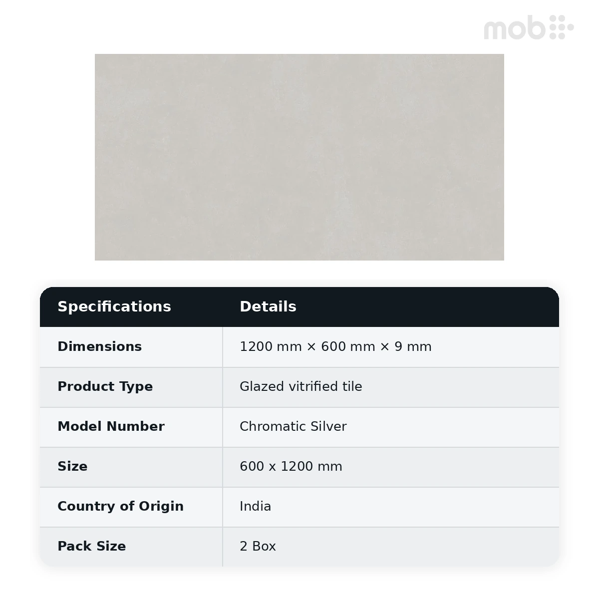 Morbi Tiles (Sparten) Sparten Chromatic Silver 600 x 1200 mm (2x4 Feet) Matt Finish 9 mm Thickness, (2 Tiles/Box and 15.5 Sqft/Box) - image 5