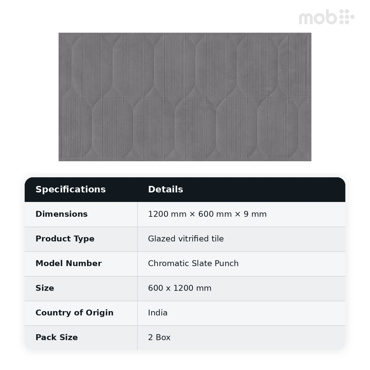 Morbi Tiles (Sparten) Sparten Chromatic Slate Punch 600 x 1200 mm (2x4 Feet) Matt Finish 9 mm Thickness, (2 Tiles/Box and 15.5 Sqft/Box) - image 3