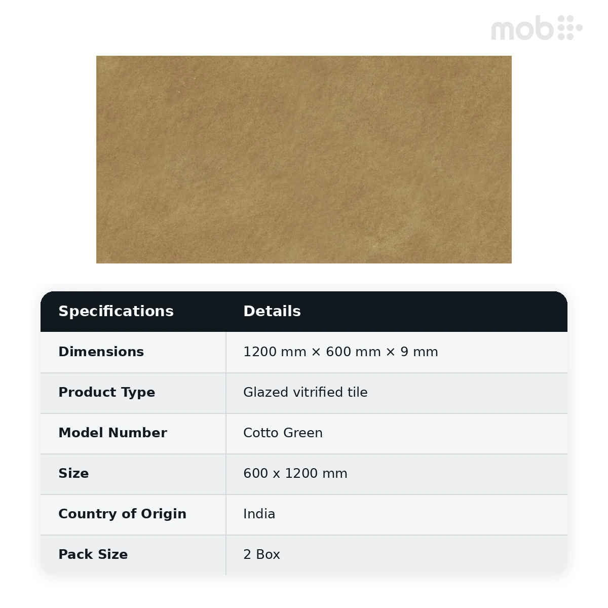 Morbi Tiles (Sparten) Sparten Cotto Green 600 x 1200 mm (2x4 Feet) Matt Finish 9 mm Thickness, (2 Tiles/Box and 15.5 Sqft/Box) - image 6