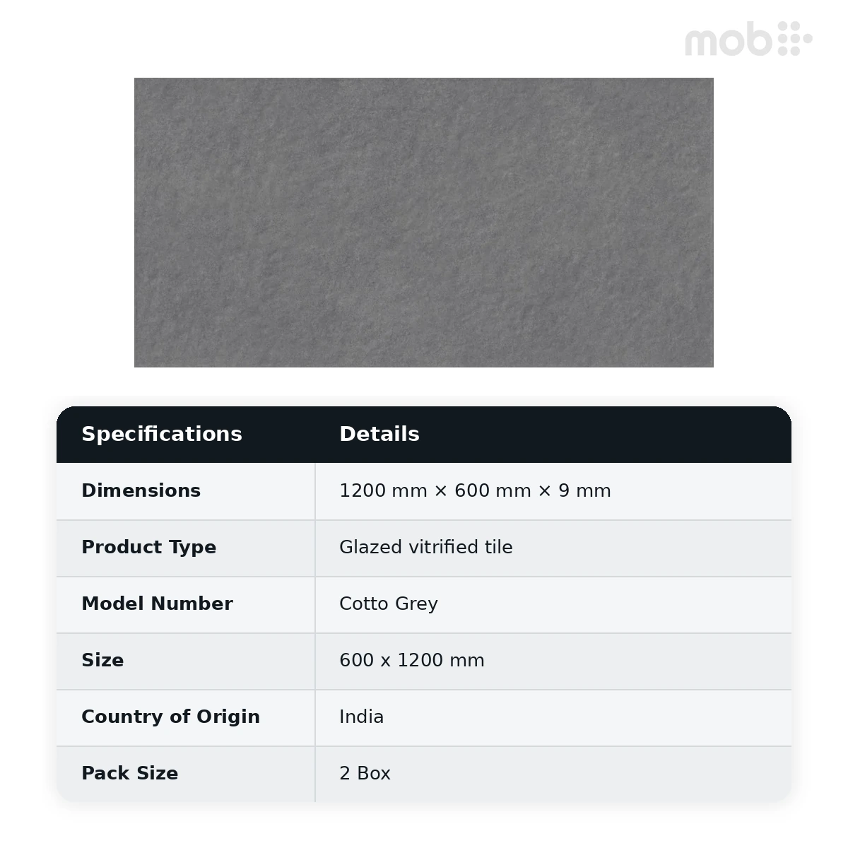 Morbi Tiles (Sparten) Sparten Cotto Grey 600 x 1200 mm (2x4 Feet) Matt Finish 9 mm Thickness, (2 Tiles/Box and 15.5 Sqft/Box) - image 6