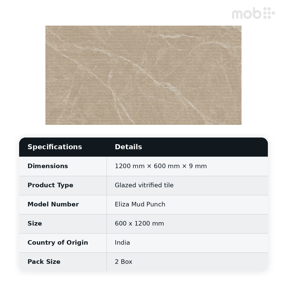 Morbi Tiles (Sparten) Sparten Eliza Mud Punch 600 x 1200 mm (2x4 Feet) Velvet Matt Finish 9 mm Thickness, (2 Tiles/Box and 15.5 Sqft/Box) - image 5