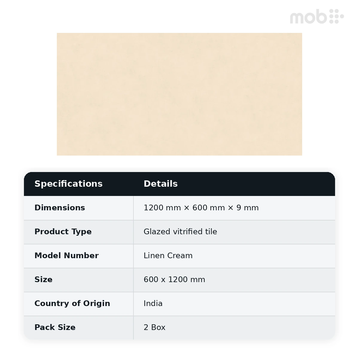 Morbi Tiles (Sparten) Sparten Linen Cream 600 x 1200 mm (2x4 Feet) Matt Finish 9 mm Thickness, (2 Tiles/Box and 15.5 Sqft/Box) - image 4