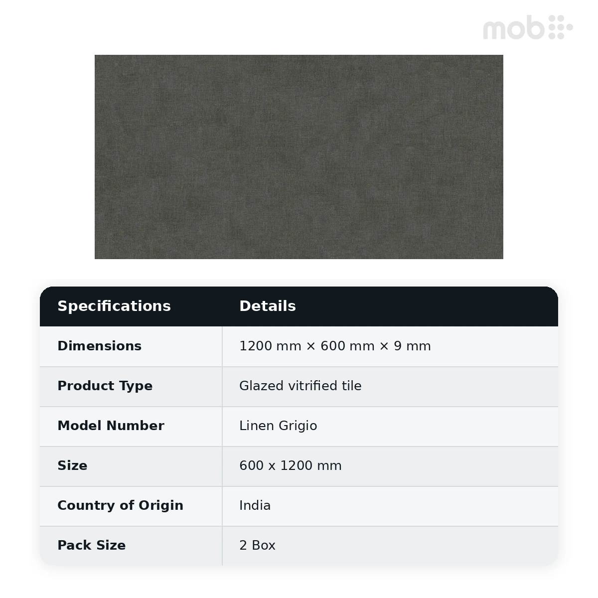 Morbi Tiles (Sparten) Sparten Linen Grigio 600 x 1200 mm (2x4 Feet) Matt Finish 9 mm Thickness, (2 Tiles/Box and 15.5 Sqft/Box) - image 5