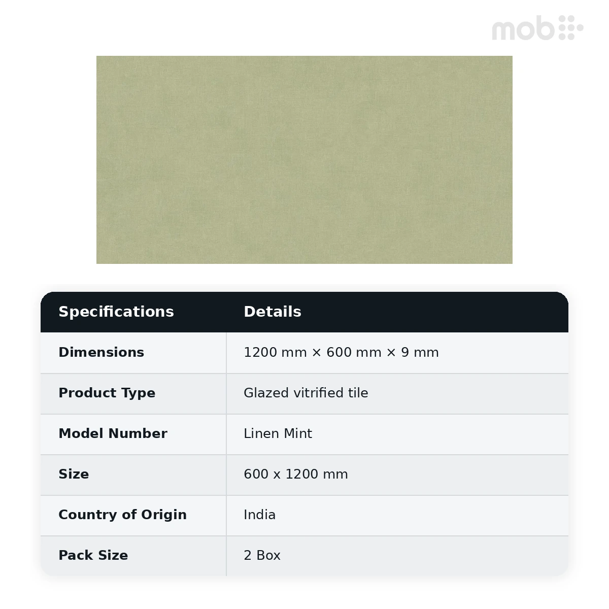 Morbi Tiles (Sparten) Sparten Linen Mint 600 x 1200 mm (2x4 Feet) Matt Finish 9 mm Thickness, (2 Tiles/Box and 15.5 Sqft/Box) - image 5