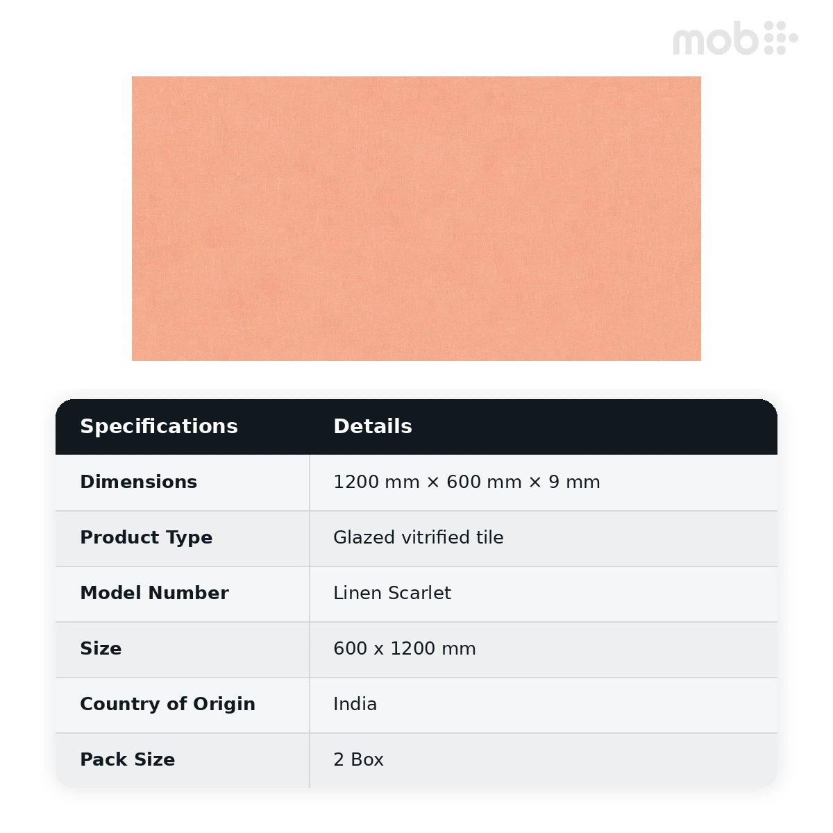 Morbi Tiles (Sparten) Sparten Linen Scarlet 600 x 1200 mm (2x4 Feet) Matt Finish 9 mm Thickness, (2 Tiles/Box and 15.5 Sqft/Box) - image 5