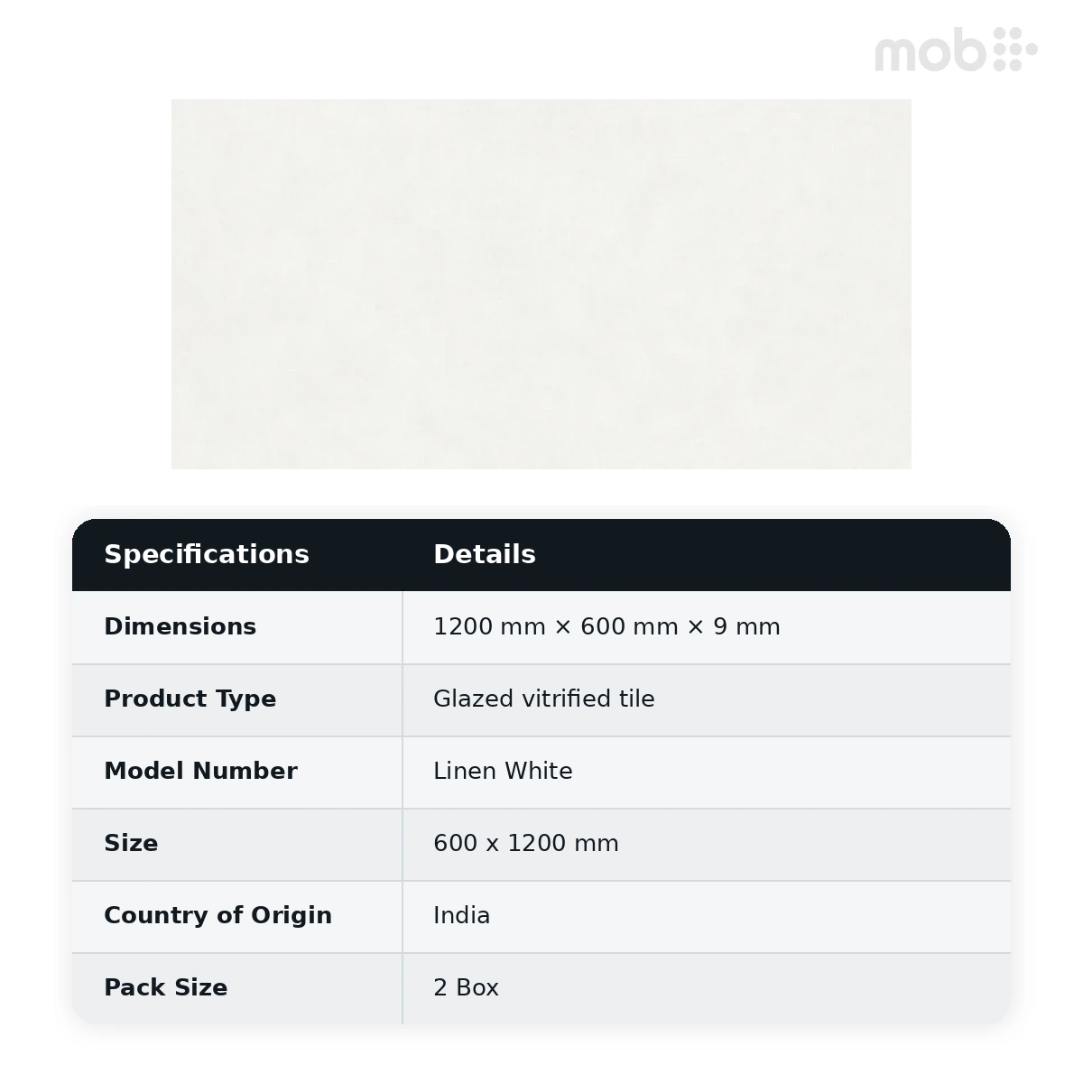 Morbi Tiles (Sparten) Sparten Linen White 600 x 1200 mm (2x4 Feet) Matt Finish 9 mm Thickness, (2 Tiles/Box and 15.5 Sqft/Box) - image 5
