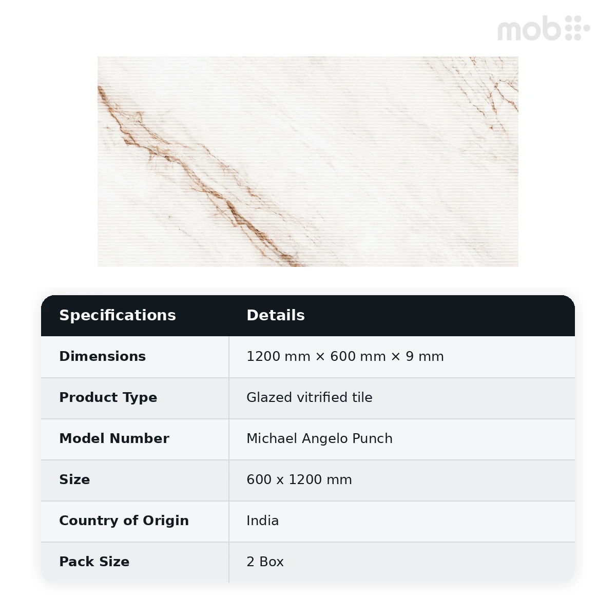 Morbi Tiles (Sparten) Sparten Michael Angelo Punch 600 x 1200 mm (2x4 Feet) Velvet Matt Finish 9 mm Thickness, (2 Tiles/Box and 15.5 Sqft/Box) - image 6