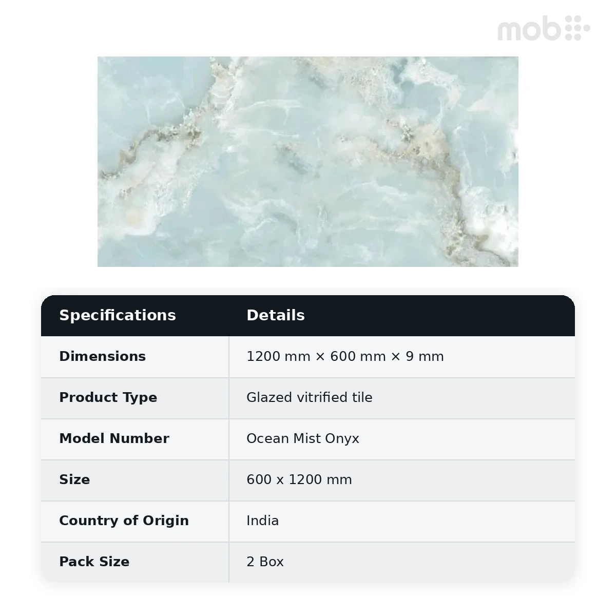 Morbi Tiles (Sparten) Sparten Ocean Mist Onyx 600 x 1200 mm (2x4 Feet) Velvet Matt Finish 9 mm Thickness, (2 Tiles/Box and 15.5 Sqft/Box) - image 5