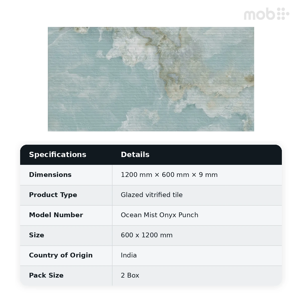 Morbi Tiles (Sparten) Sparten Ocean Mist Onyx Punch 600 x 1200 mm (2x4 Feet) Velvet Matt Finish 9 mm Thickness, (2 Tiles/Box and 15.5 Sqft/Box) - image 5