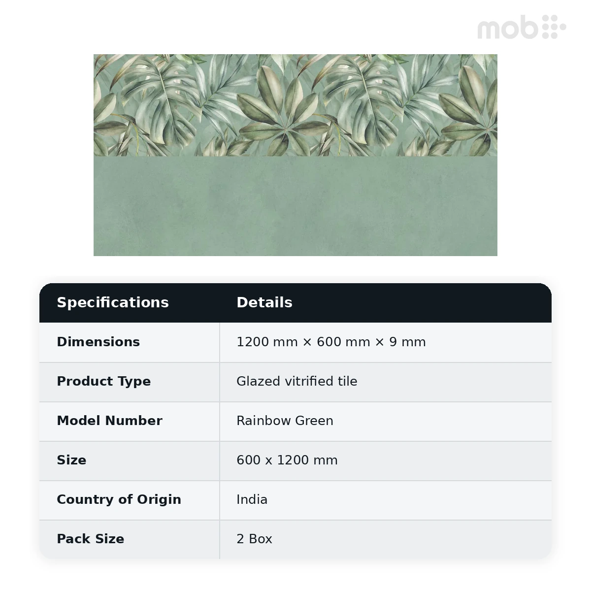 Morbi Tiles (Sparten) Sparten Rainbow Green 600 x 1200 mm (2x4 Feet) Matt Finish 9 mm Thickness, (2 Tiles/Box and 15.5 Sqft/Box) - image 2