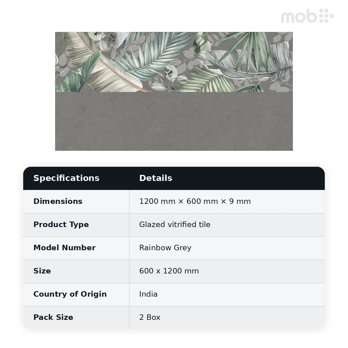Morbi Tiles (Sparten) Sparten Rainbow Grey 600 x 1200 mm (2x4 Feet) Matt Finish 9 mm Thickness, (2 Tiles/Box and 15.5 Sqft/Box) - image 2
