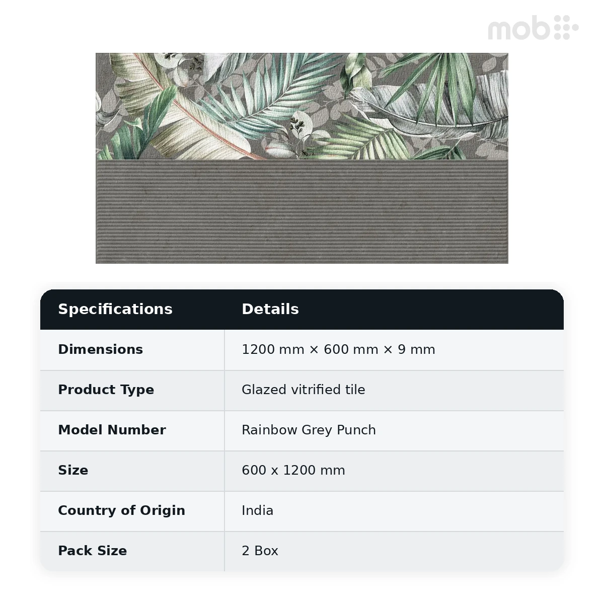 Morbi Tiles (Sparten) Sparten Rainbow Grey Punch 600 x 1200 mm (2x4 Feet) Matt Finish 9 mm Thickness, (2 Tiles/Box and 15.5 Sqft/Box) - image 3