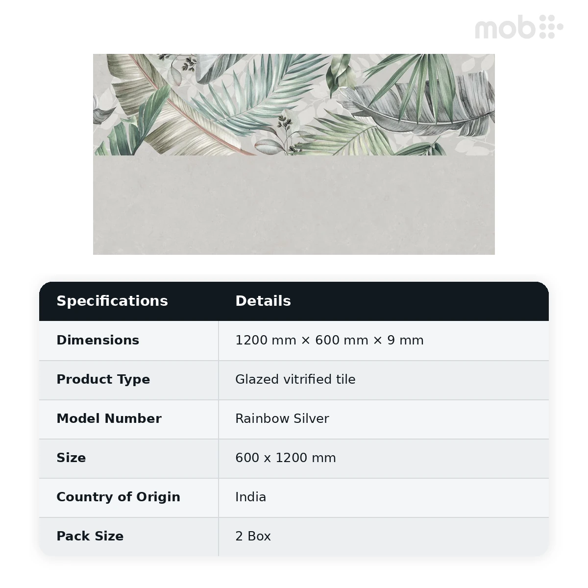 Morbi Tiles (Sparten) Sparten Rainbow Silver 600 x 1200 mm (2x4 Feet) Matt Finish 9 mm Thickness, (2 Tiles/Box and 15.5 Sqft/Box) - image 2