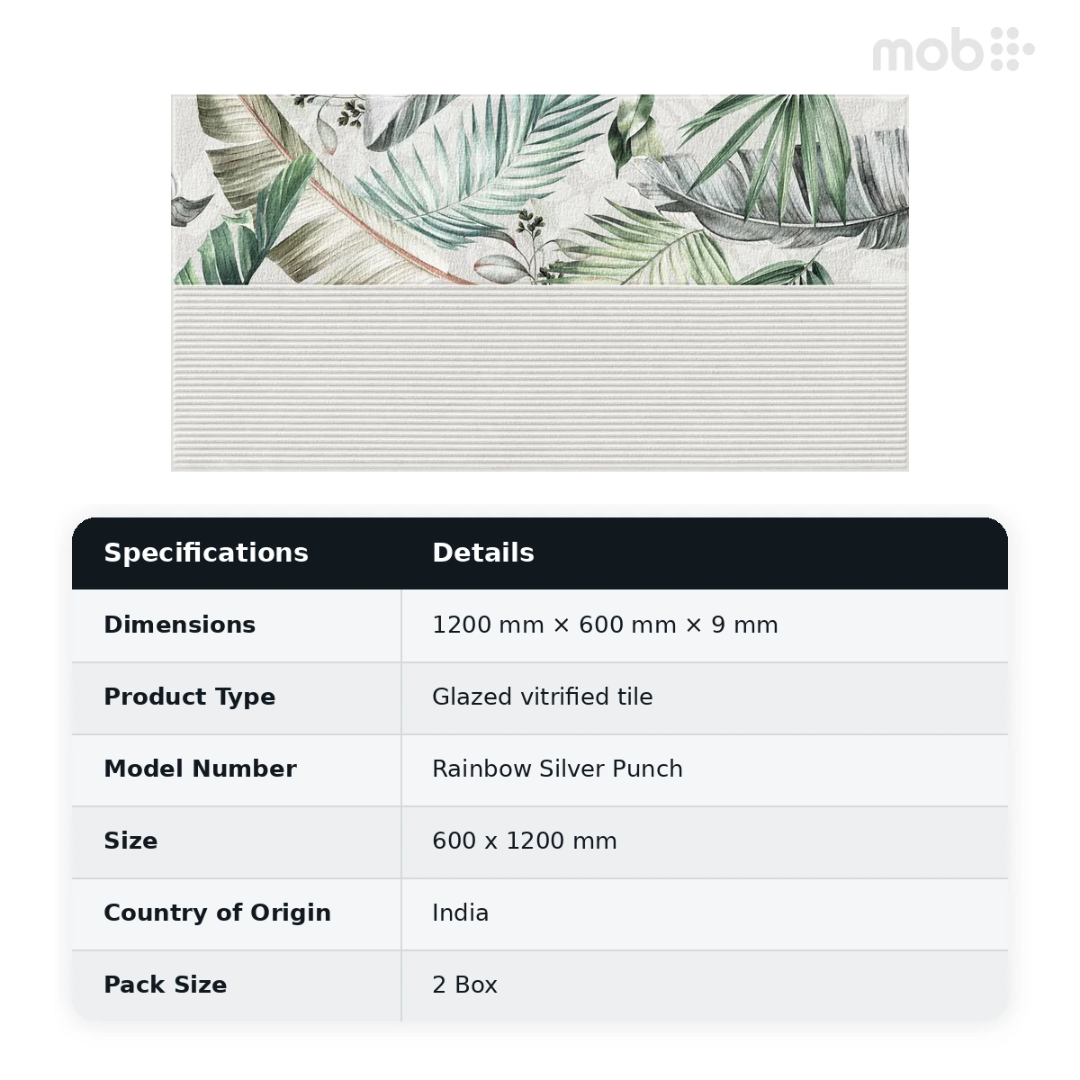 Morbi Tiles (Sparten) Sparten Rainbow Silver Punch 600 x 1200 mm (2x4 Feet) Matt Finish 9 mm Thickness, (2 Tiles/Box and 15.5 Sqft/Box) - image 3