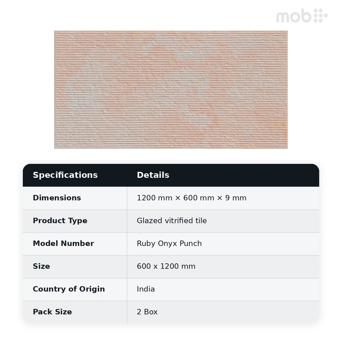 Morbi Tiles (Sparten) Sparten Ruby Onyx Punch 600 x 1200 mm (2x4 Feet) Velvet Matt Finish 9 mm Thickness, (2 Tiles/Box and 15.5 Sqft/Box) - image 5