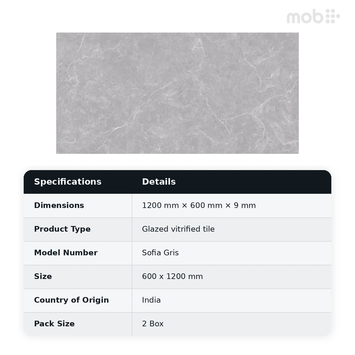 Morbi Tiles (Sparten) Sparten Sofia Gris 600 x 1200 mm (2x4 Feet) Velvet Matt Finish 9 mm Thickness, (2 Tiles/Box and 15.5 Sqft/Box) - image 4
