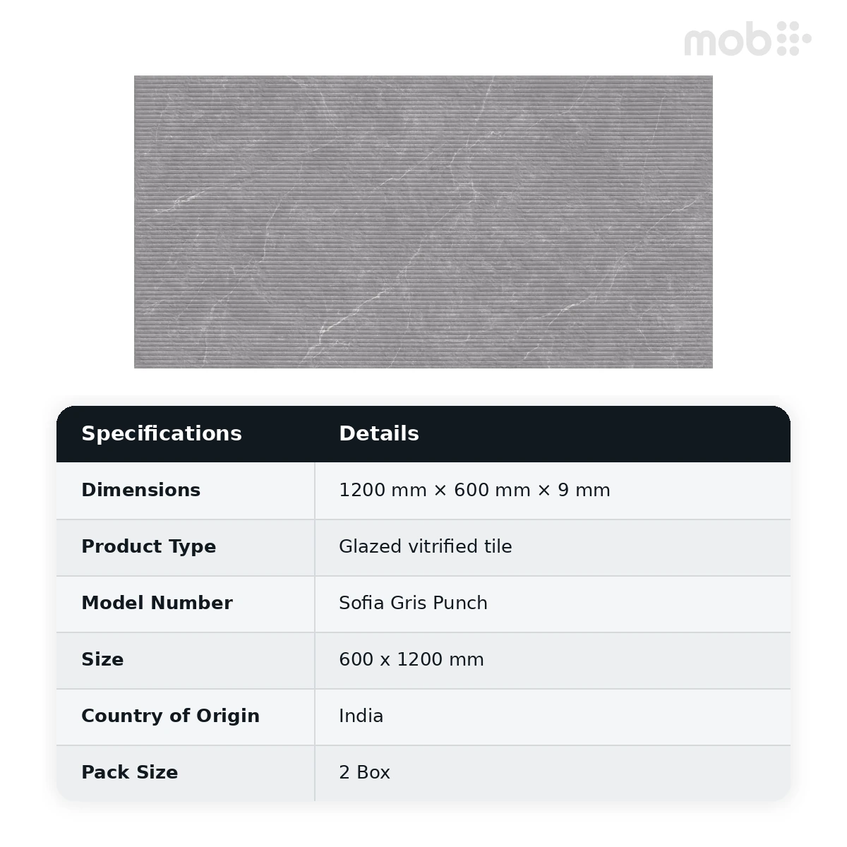Morbi Tiles (Sparten) Sparten Sofia Gris Punch 600 x 1200 mm (2x4 Feet) Velvet Matt Finish 9 mm Thickness, (2 Tiles/Box and 15.5 Sqft/Box) - image 5